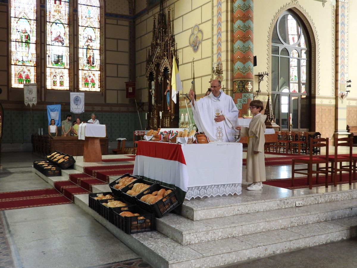 Nyúl Viktor, Bátaszék plébánosa az újkenyér és a közösség kapcsolatára hívta fel a figyelmet. Fotó: Facebook