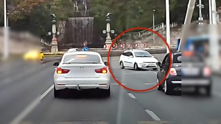 Budapesti forgalomban készült a videó, melyből a képet mutatjuk. A fedélzeti kamera lehet hasznos – de tudnunk kell, meddig tart a felelősségünk. Forrás: BpiAutósok / Youtube
