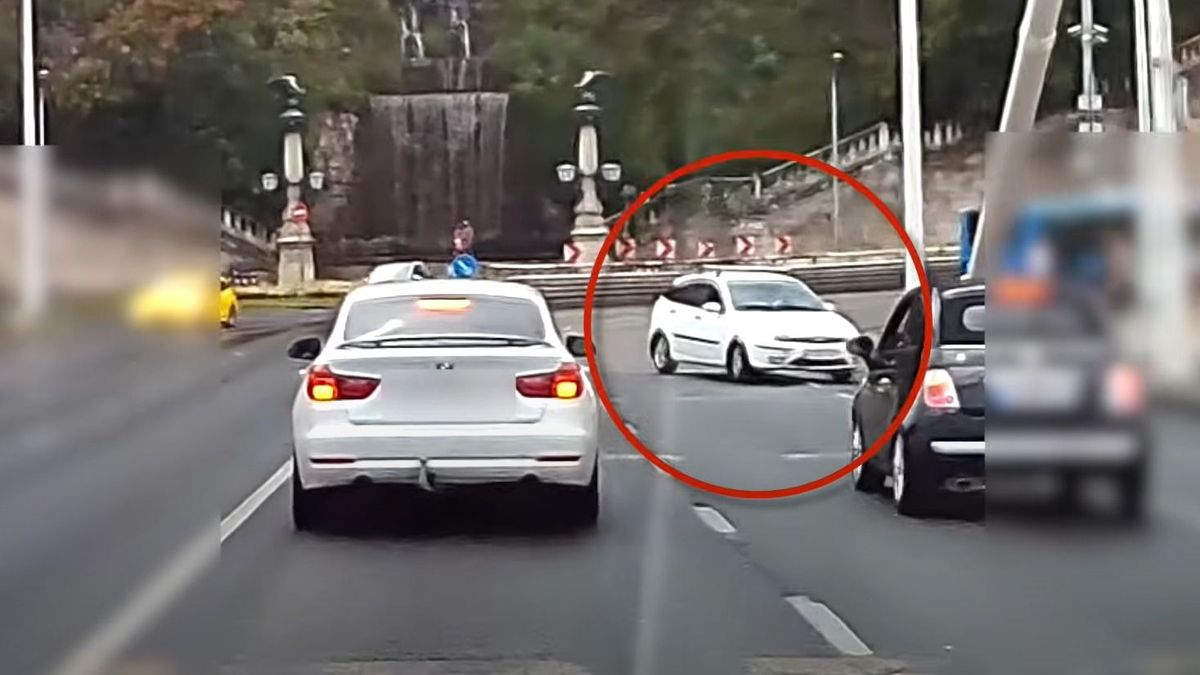Budapesti forgalomban készült a videó, melyből a képet mutatjuk. A fedélzeti kamera lehet hasznos – de tudnunk kell, meddig tart a felelősségünk. Forrás: BpiAutósok / Youtube