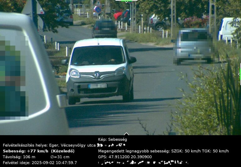 A sofőr gyorshajtás miatt 240 ezer forintos bírságra számíthat Forrás: Heves vármegyei rendőrség / Facebook