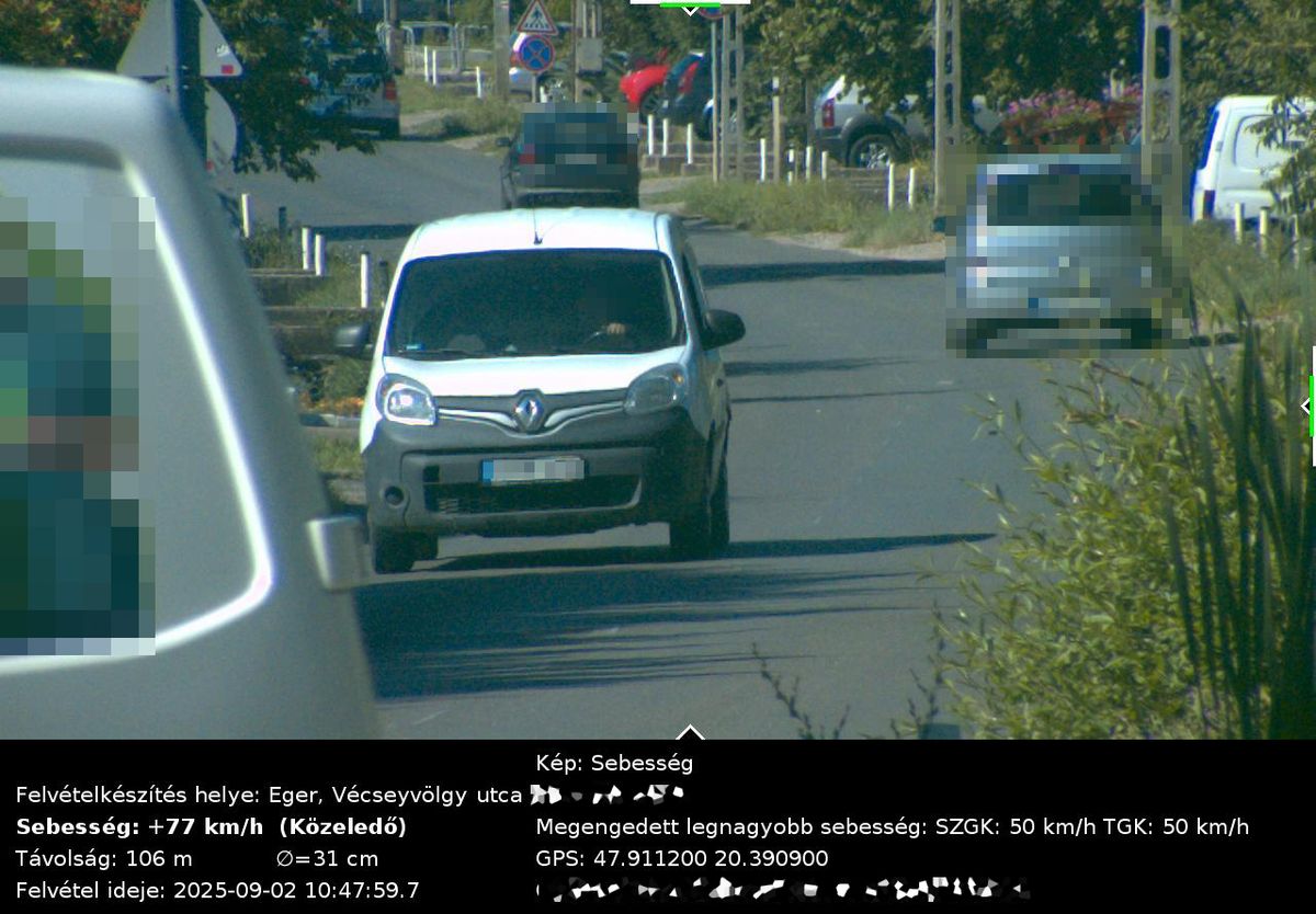 A sofőr gyorshajtás miatt 240 ezer forintos bírságra számíthat Forrás: Heves vármegyei rendőrség / Facebook