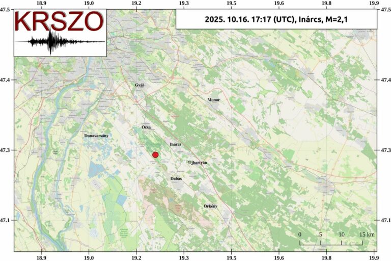 2,1-es magnitúdójú földrengés volt Inárcsnál Forrás: Kövesligethy Radó Szeizmológiai Obszervatórium Facebook-oldala