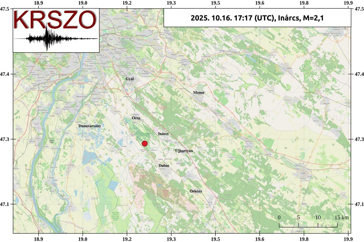 2,1-es magnitúdójú földrengés volt Inárcsnál Forrás: Kövesligethy Radó Szeizmológiai Obszervatórium Facebook-oldala