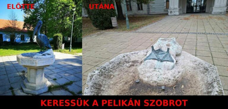 Szoborlopás történt Enyingen: csak a bronz pelikán lába maradt ott. Forrás: Enying Város Önkormányzata