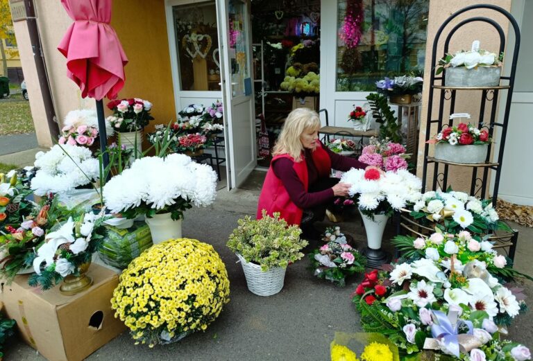 Az örökösföldi virágboltban élő- és művirágok, csokrok és sírdíszek közül választhatnak a vásárlók, mindenszentekre várják a forgalom élénkülését Fotó: szon.hu