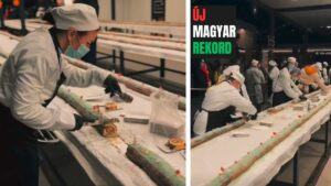 Rekordhosszú, 184 méteres fatörzs sütemény készült Esztergomban a Kolping iskola közreműködésével. Forrás: Erős Gábor / Közösségi oldala